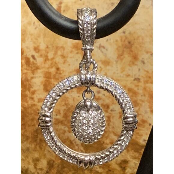 Judith Ripka Pendant/Enhancer Sterling Silver & CZ Round w/ Dangle - Picture 2 of 8